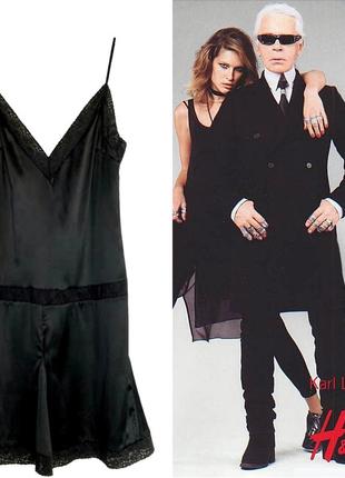 Чорное шелковое платье в бельевом стиле karl lagerfeld for h&m