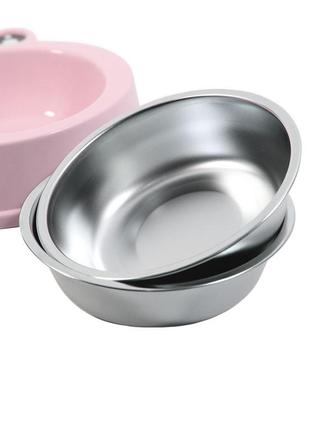 Миска taotaopets frog 135501 pink тарелка для котов и собак двойная 27,5*15*4 см2 фото