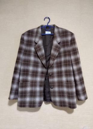 Стильний вовняний піджак жакет блейзер в клітинку великий розмір