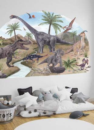 Інтер'єрна наклейка на стіну динозаври акварель oracal розмір 96х65см3 фото