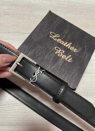 Жіночий чорний шкіряний ремінь в стилі ysl yves laurent