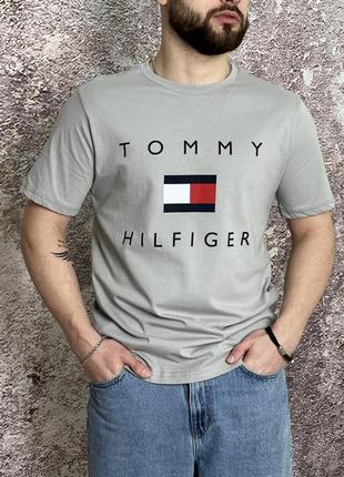 Футболка tommy hilfiger серая (вел. лого)