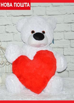 М'яка іграшка ведмедик білий 70 см з серцем 25 см
