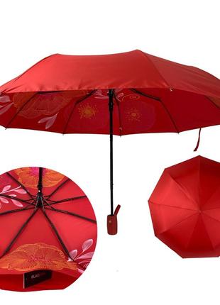 Женский складной зонт полуавтомат с двойной тканью от flagman с принтом цветов, красный, fl0515-3