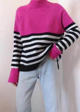 Рожевий светр джемпер в полоску next шерстяний светр оверсайз джемпер шерсть пуловер лонгслів реглан лонгслів кофта розовий светр в полоску