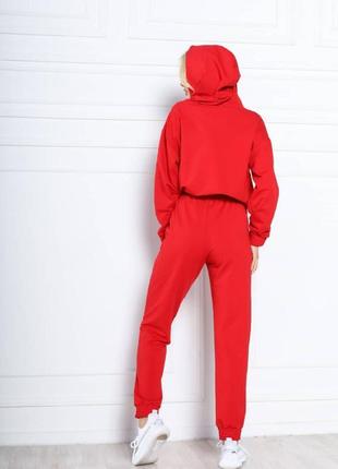 Женский костюм классический спортивный спорт повседневный удобный качественный брюки штанишки и + кофта красный4 фото