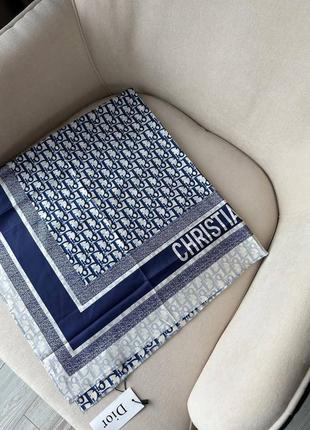 Шовковий платок косинка в стилі christian dior синя біла1 фото