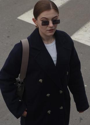Демісезонне пальто шерстяне кашемірове темно-синє у стилі zara mango h&m massimo dutti