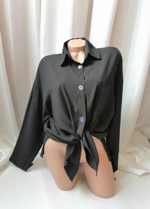 Хлопковая рубашка оверсайз с разрезами по бокам в наличии цвет чорний угольный , насыщенный зелёный,