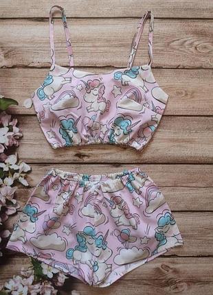 Хлопковая пижамка. розовая пижама в эдинороги