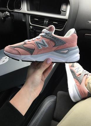 Женские кроссовки new balance x-90 pink grey white снижка sale / smb