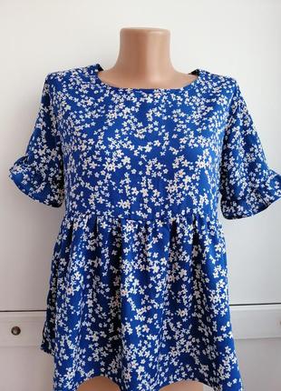 Блуза жіноча синя квітковий принт