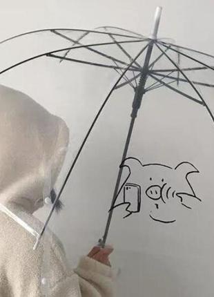 Большие силиконовые прозрачные зонты трость с рисунком1 фото