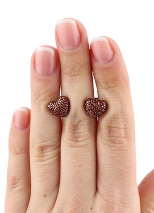 Серьги пусеты-гвоздики серебряные с цирконием сердечко с камнями 2434/9ор