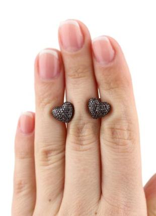 Серьги пусеты-гвоздики серебряные с цирконием сердечко с камнями 2434/9ркон