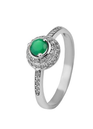 Кольцо серебряное с  зелёным агатом лаки 1076/1р з агат, 18 размер