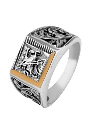 Печатка серебряная с золотом георгий победоносец 0102.10, 24 размер