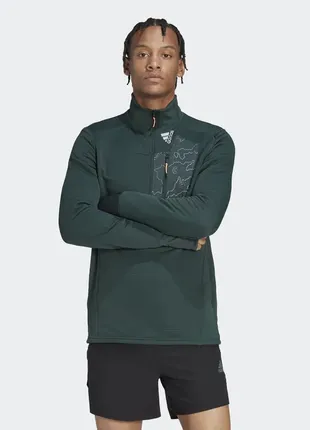 Толстовка для бега adidas x city 1/4 zip cold.rdy sweatshirt green (hf6384)