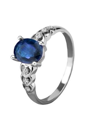 Кільце срібне з натуральним сапфіром сердечка з камінням 1910/9р сапфір, 18 розмір