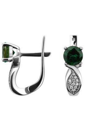 Серьги серебряные с зелёным кварцем промис 2421/9р з кварц