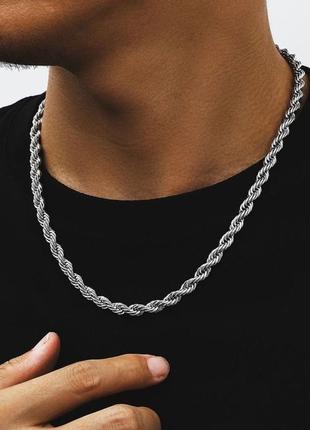 Мужская металлическая серебряная кубинская цепь на шею из нержавеющей стали ширина 5 мм