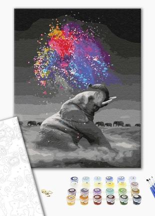 Картина по номерам 40х50 на деревянном подрамнике "слон с яркими красками" bs36046