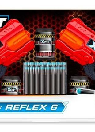 X-shot red набір швидкострільних бластерів excel reflex double (2 бластера, 3 банки, 16 патронів), 36434r