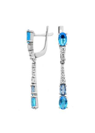 Сережки срібні з блакитним кварцем фонтана 2913/9р1 фото
