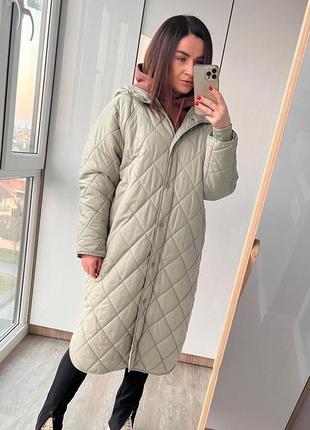 Куртка пальто стеганое стеганое хаки зеленое oversize m l zara 4341 812