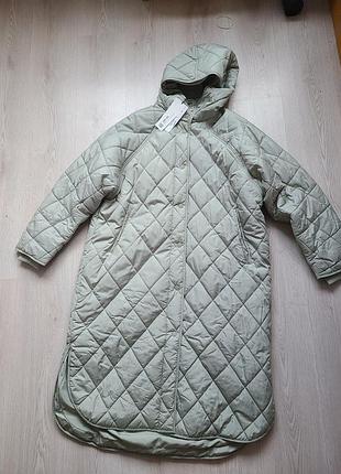 Куртка пальто стеганое стеганое хаки зеленое oversize m l zara 4341 8125 фото
