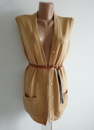 👑 удлиненный жилет цвета camel👑шерсть 100%👑бежевый жилет👑винтаж