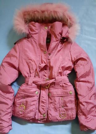 Куртка під пояс рожева пудрова легка весняна дитяча для дівчинки 5  6 років