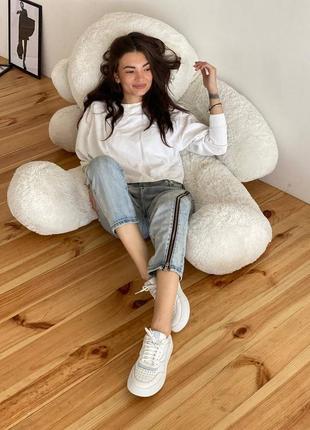 Качественные кожаные кеды с перфорацией кроссы из натуральной кожи