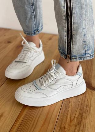 Качественные кожаные кеды с перфорацией кроссы из натуральной кожи