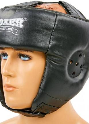 Шлем боксерский boxer м кожа черный1 фото