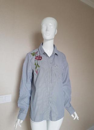 Стильна блуза сорочка у смужку з вишивкою new look1 фото