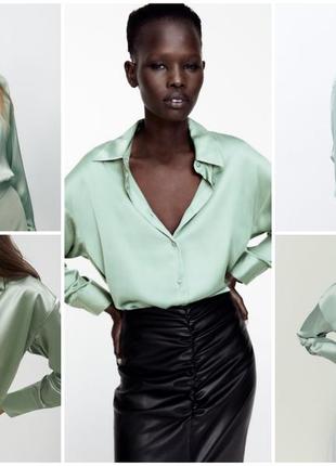 Zara ментолова сорочка блуза сатинова сатин шовкова4 фото