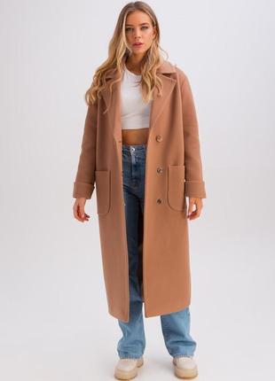 Пальто-миди с накладными карманами «марез» деми/ кэмел