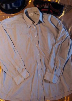 Сорочка біла в коричневу смужку з кишенею батал