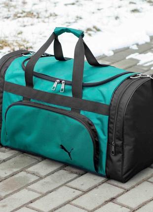 Большая дорожная спортивная сумка pm biz черно зеленая тканевая для поездок и тренировок в зале на 60 литров6 фото