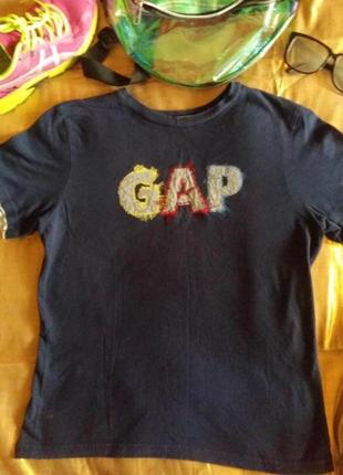 Футболка синяя бренд вышивка унисекс gap