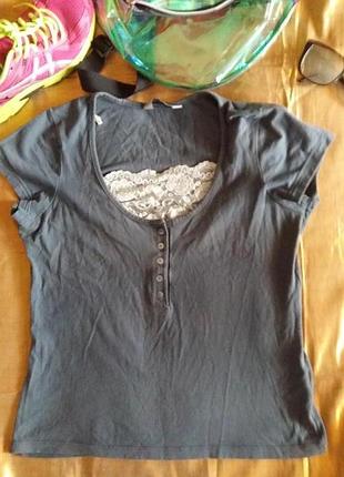 Майка сіро-блакитна із гіпюрової вставкою atm 14/42 в подарунок