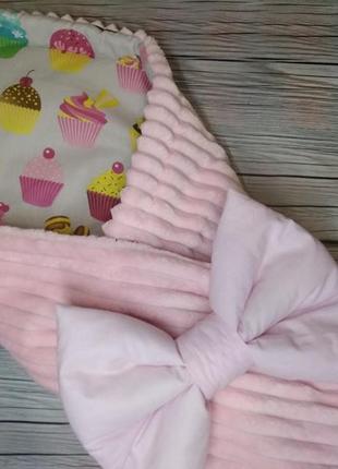 Плед конверт на виписку або ковдрочку з бантом - подушкою