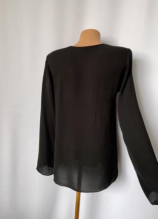 Theory черная шелковая блуза топ из шелка базовая v вырез шифоновый свободный крой4 фото