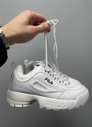 Жіночі білі шкіряні кросівки fila disruptor ii  🆕 кросівки філа