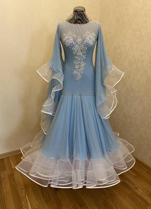 Сукня для бальних танців страндарт на европейську програму, сукня стандарт блакитна1 фото