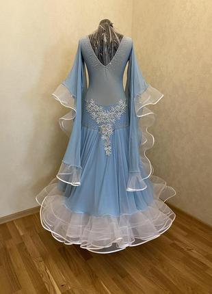 Сукня для бальних танців страндарт на европейську програму, сукня стандарт блакитна