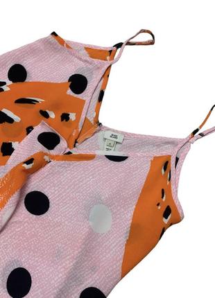 Плаття міді ніжно рожеве принт, волани, на бретелях2 фото