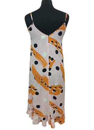 Плаття міді ніжно рожеве принт, волани, на бретелях6 фото