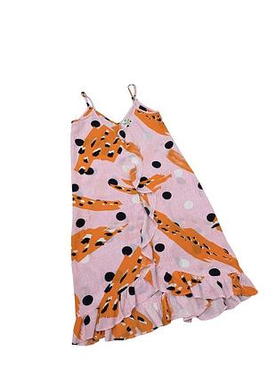 Плаття міді ніжно рожеве принт, волани, на бретелях7 фото